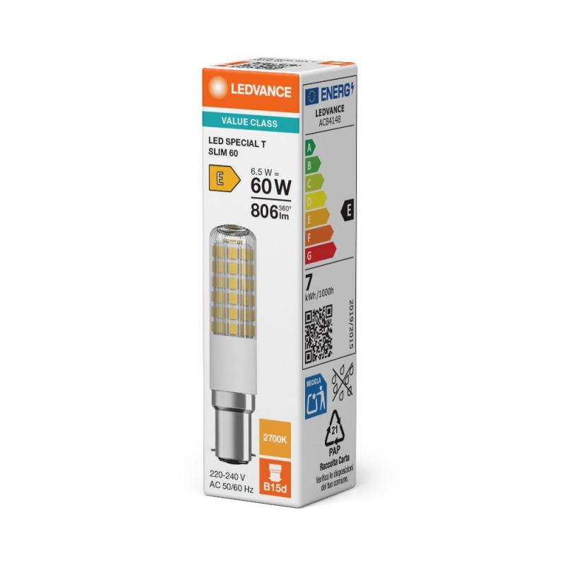 Ledvance B15d  LED Special T SLIM schlanke LED Lampe 2700K warmweiß 6,5W wie 60W